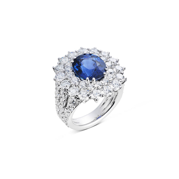 Anello Fiore Zaffiro Blu e diamanti bianchi